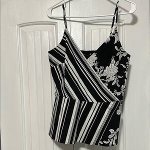 Black and White Striped Floral Women's Top- White House Black Market